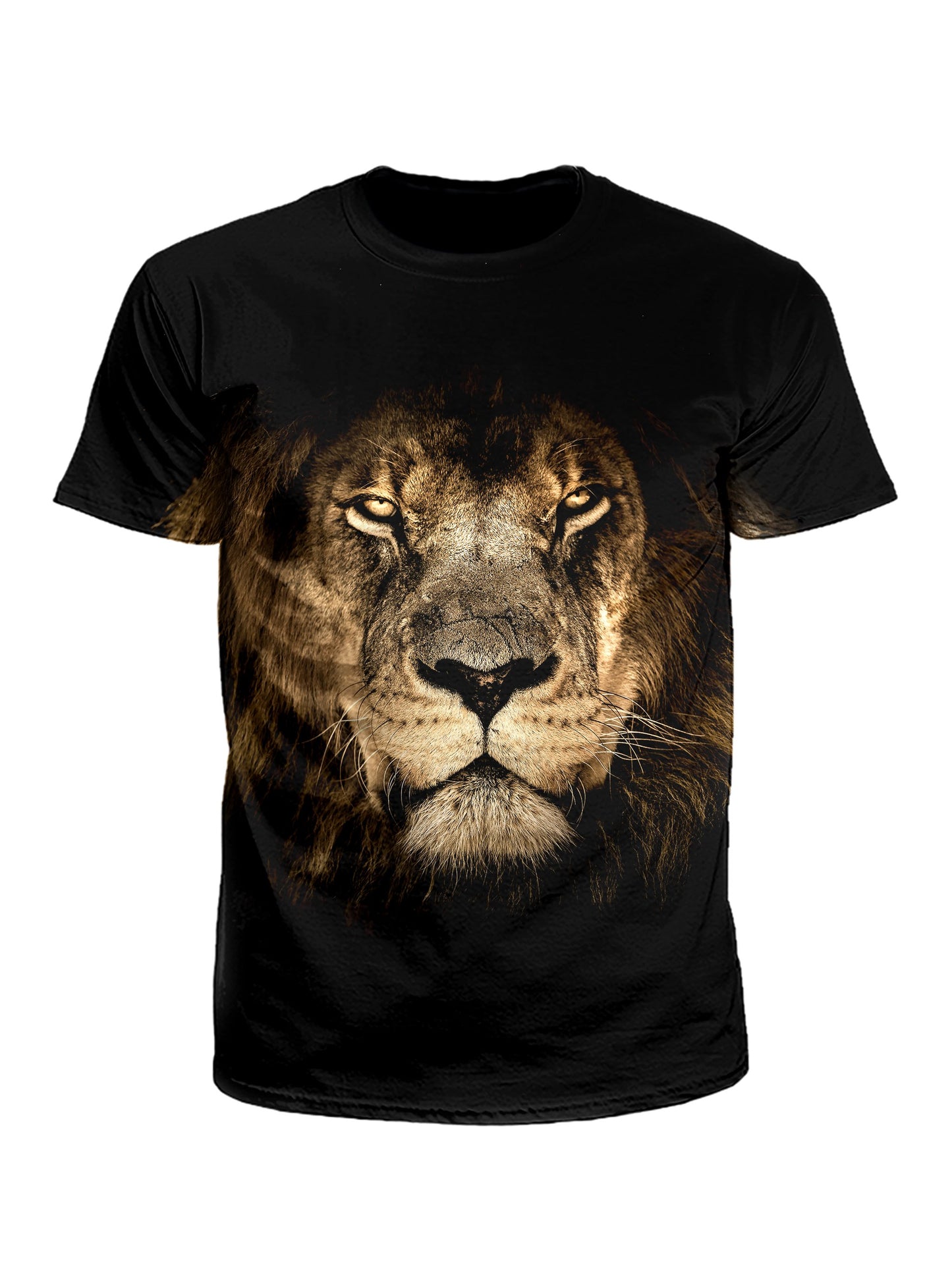 Men's black & brown lion unisex t-shirt front view.