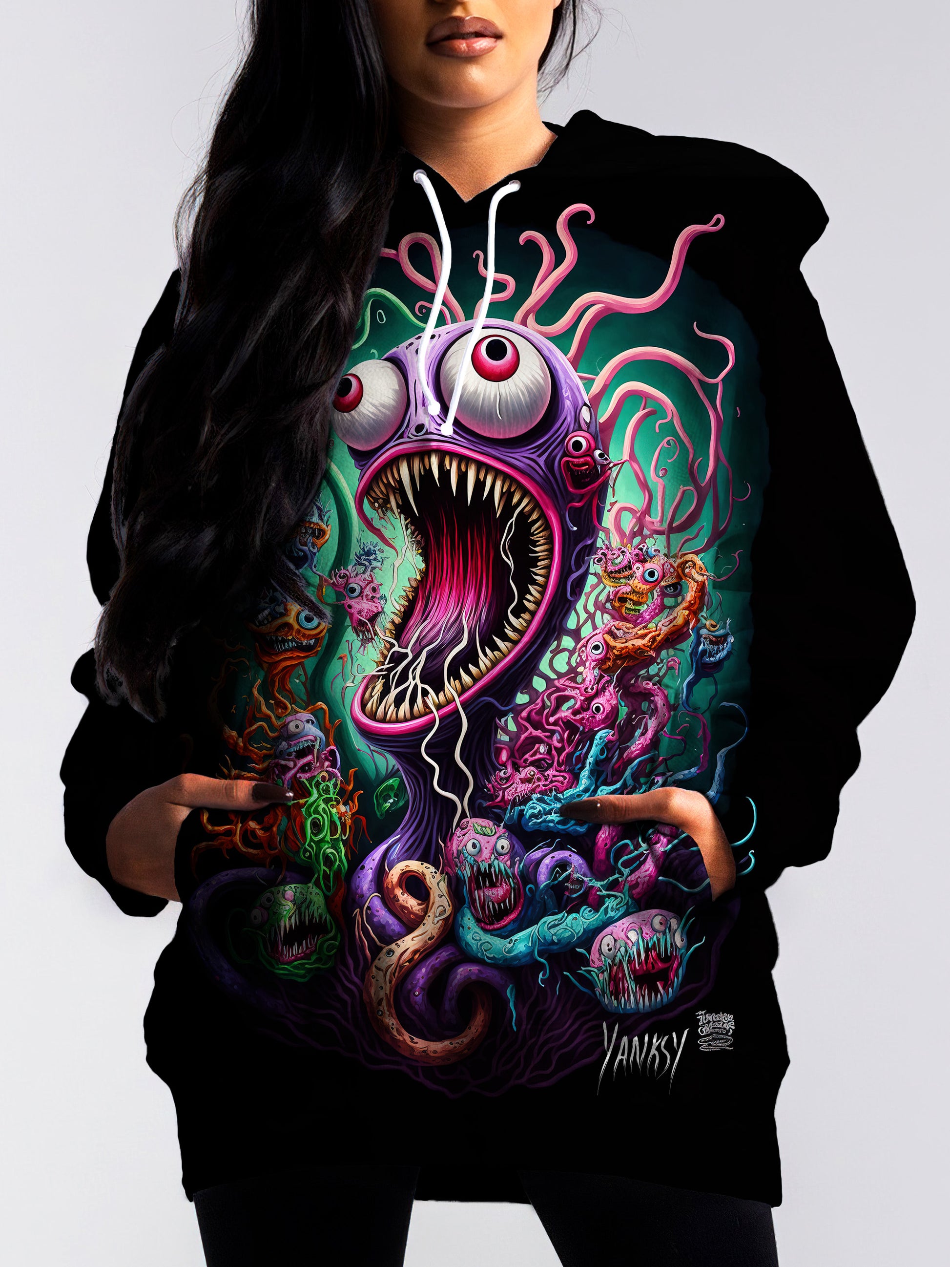 Turn heads wherever you go with this mesmerizing trippy pullover hoodie