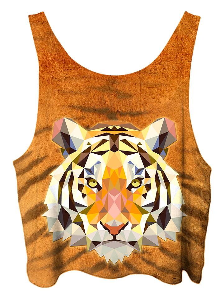 All over print psychedelic sacred geometry anmial cropped top by Gratefully Dyed Apparel back view.