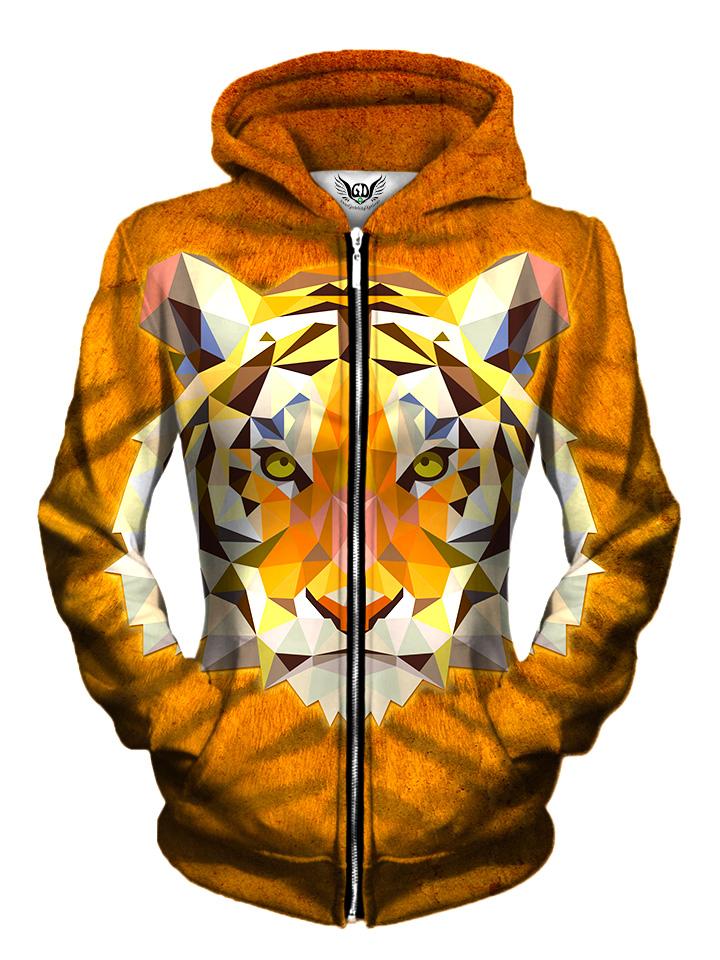 Front view of women's all over print animal zip up hoody by Gratefully Dyed Apparel.