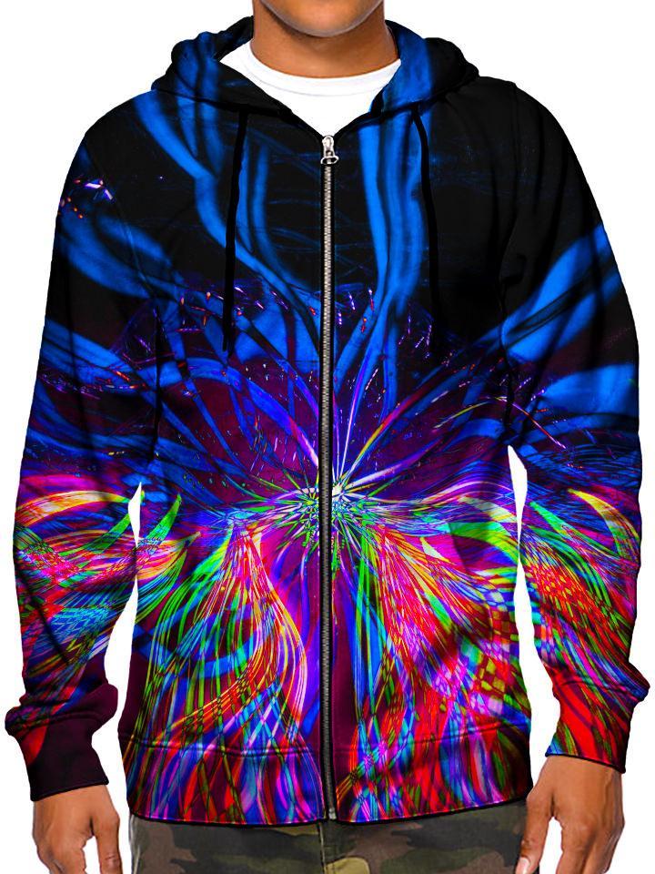 Model In Neon Colored Zip Up Hoodie