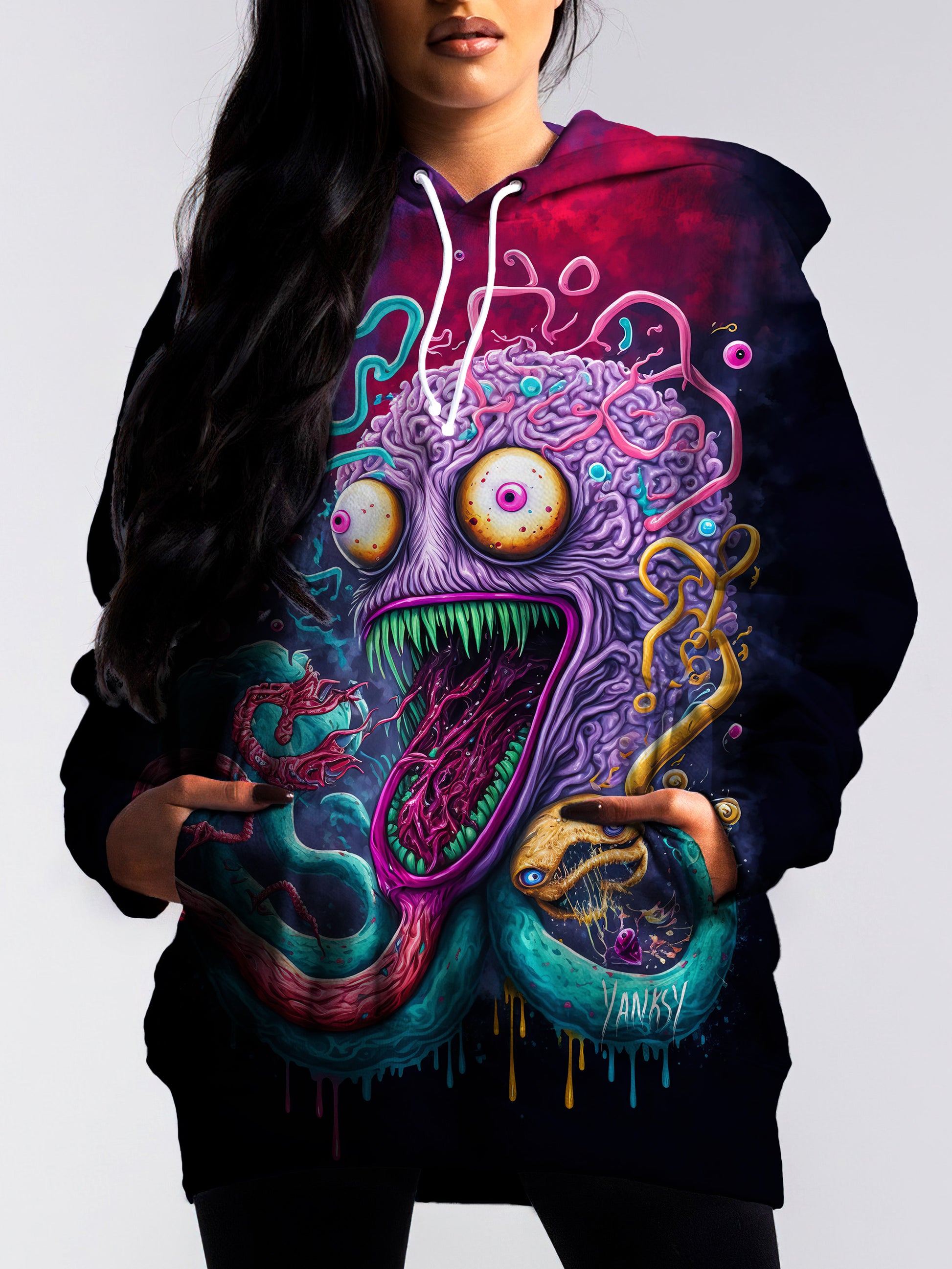 Make a splash with this bold and colorful psychedelic sublimation pullover hoodie