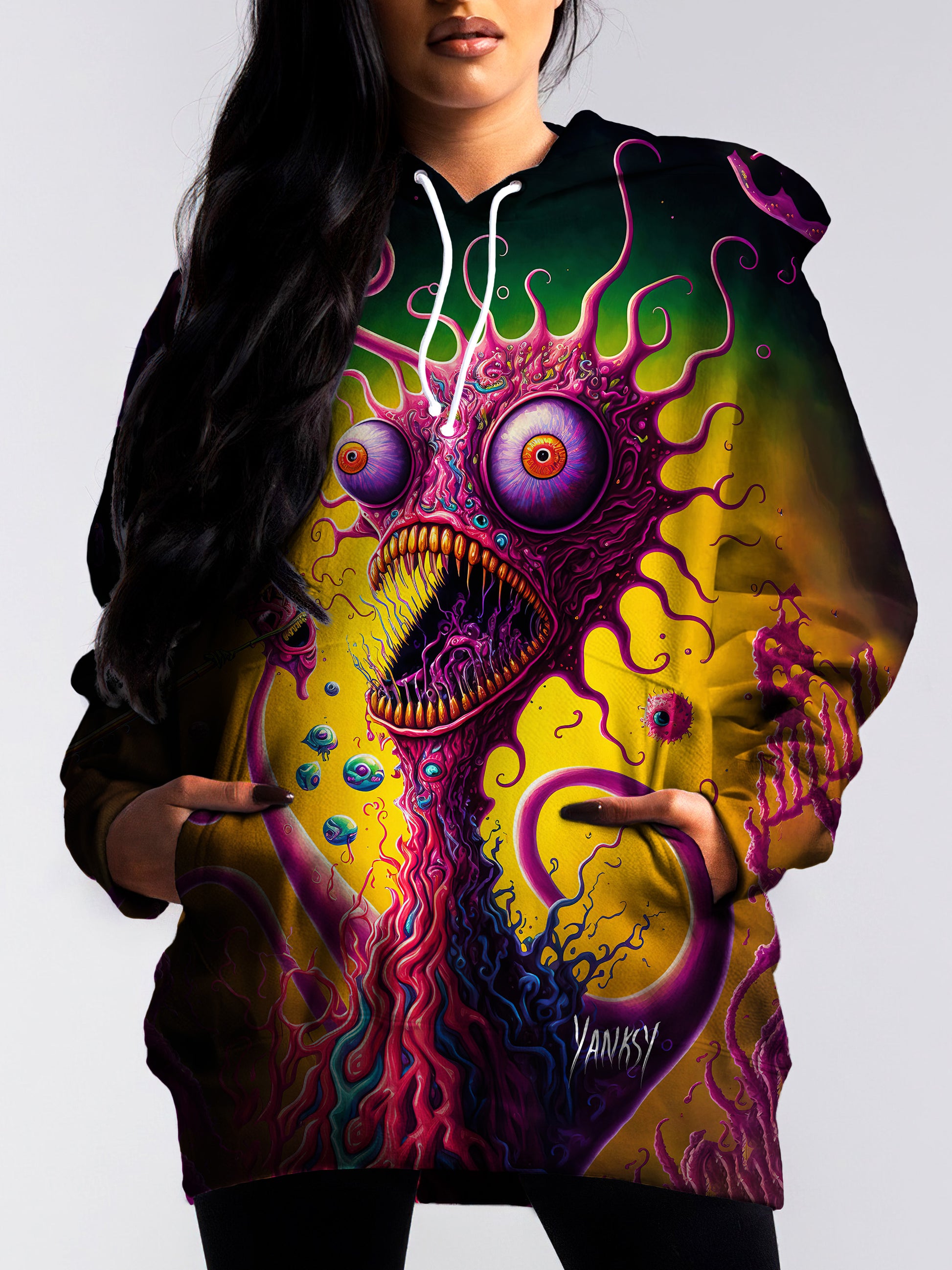 Stay warm and stylish at your next rave with this cozy pullover hoodie