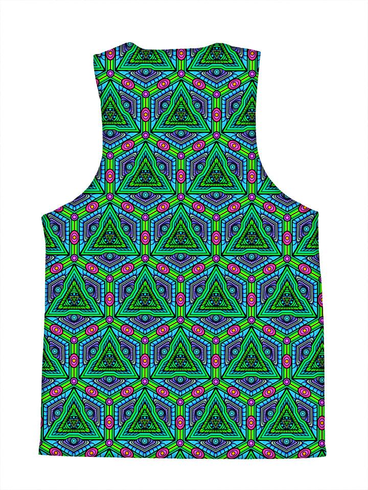 Psychedelic all over print sacred geometry tank by GratefullyDyed Apparel back view.