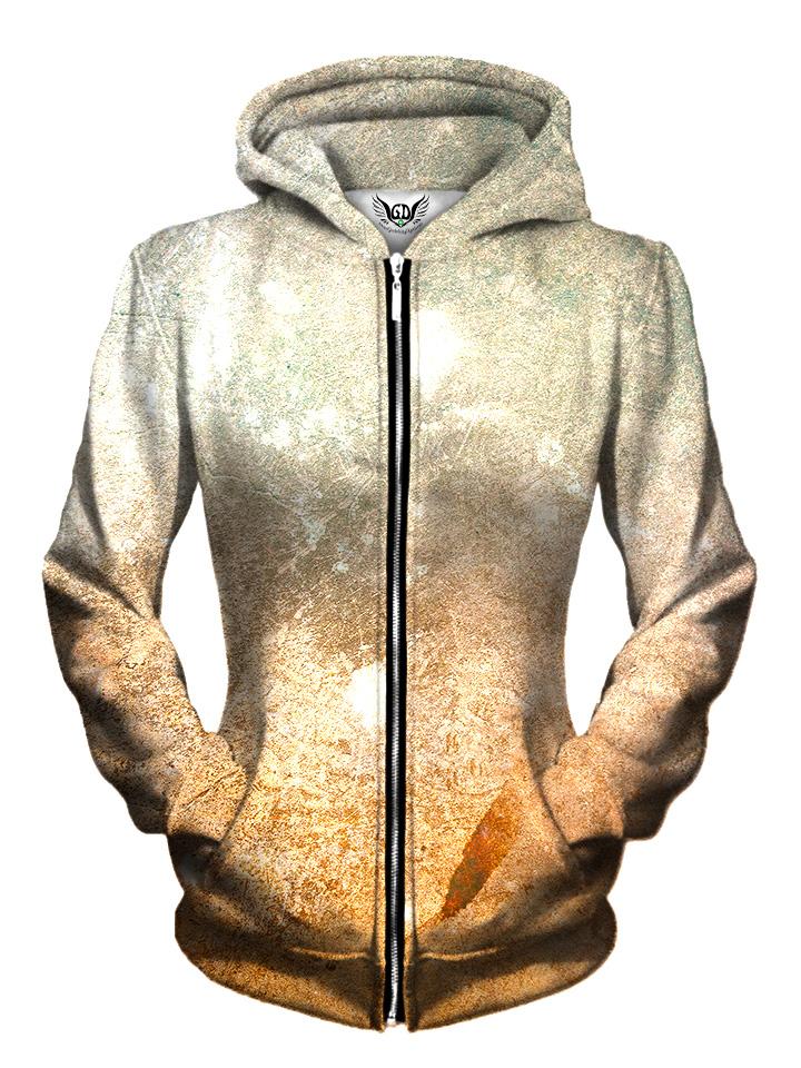 Front view of women's all over print space zip up hoody by Gratefully Dyed Apparel.
