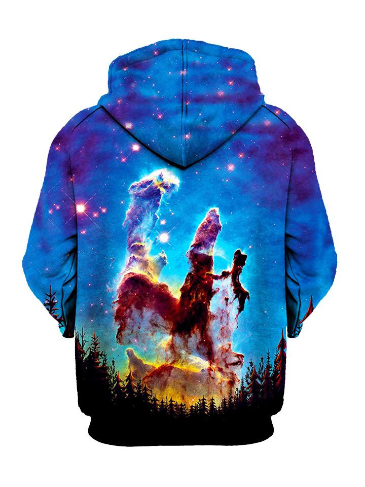 Back view of all over print psychedelic forest galaxy hoody by Gratefully Dyed Apparel. 