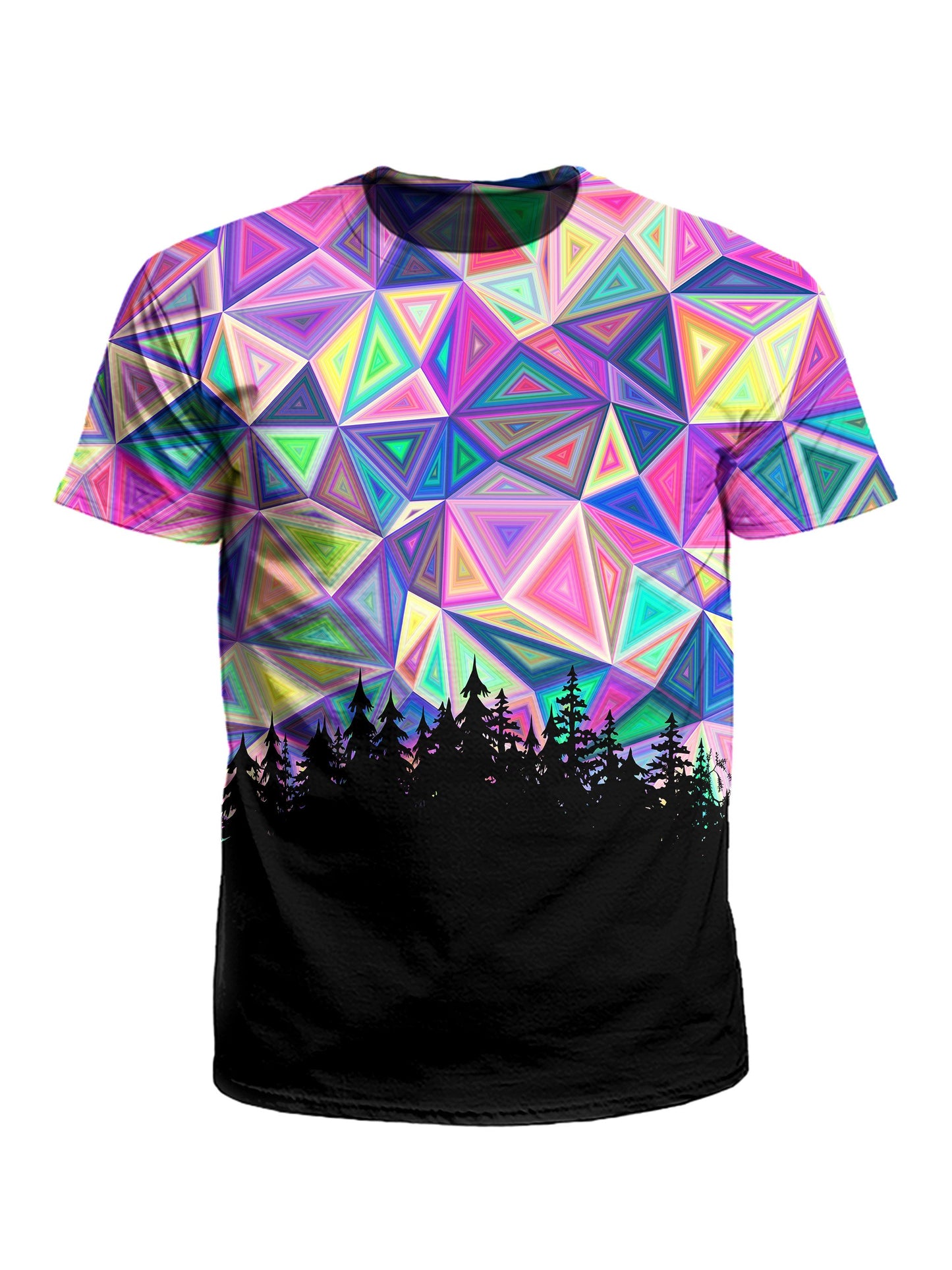 Men's rainbow geometric treeline unisex t-shirt front view.