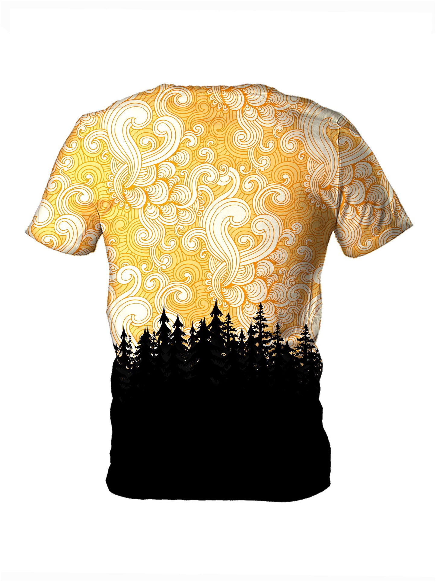 Back view of all over print psychedelic nature t shirt by Gratefully Dyed Apparel. 