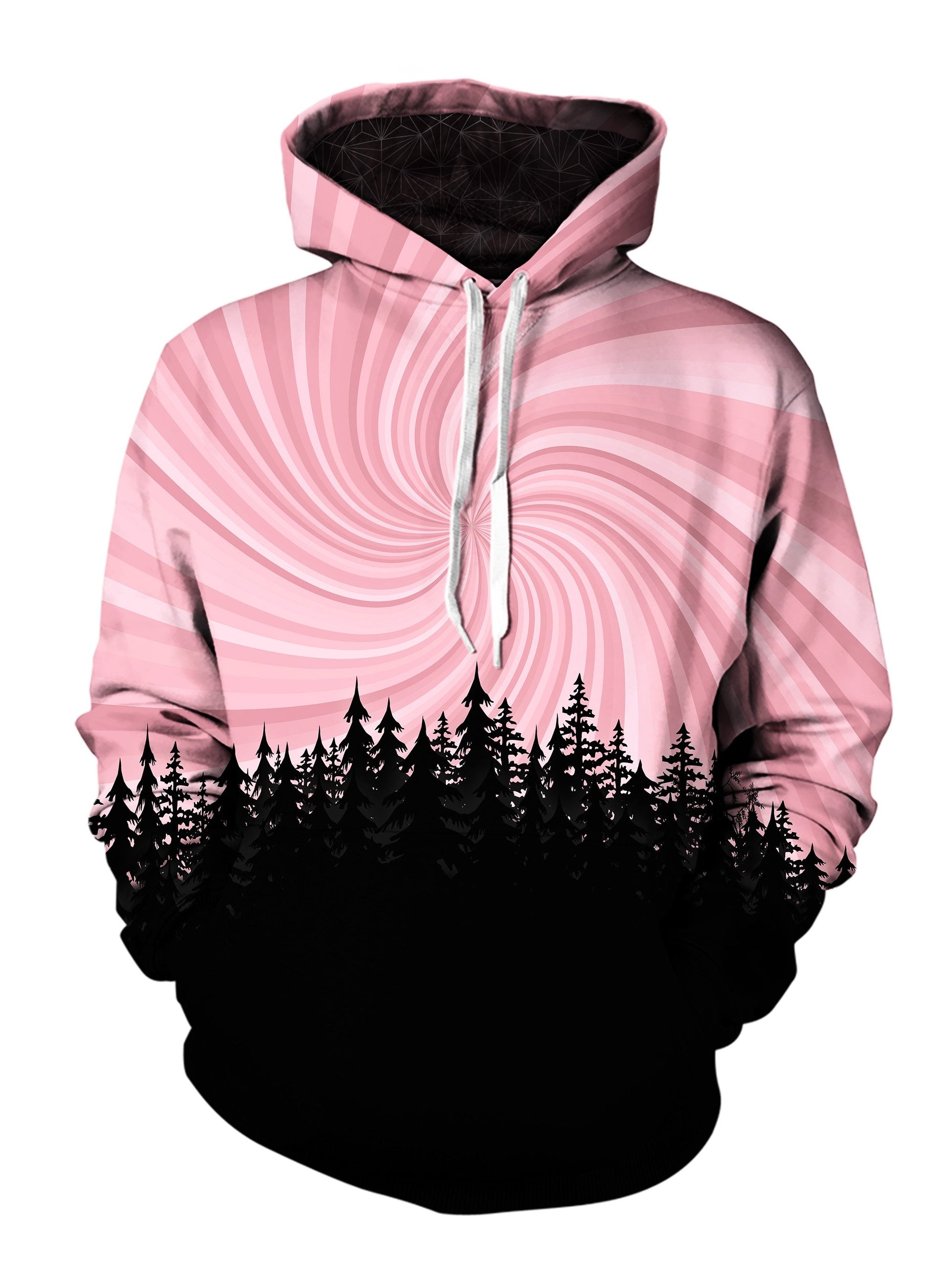 Men's pink & black vortex forest pullover hoodie front view.
