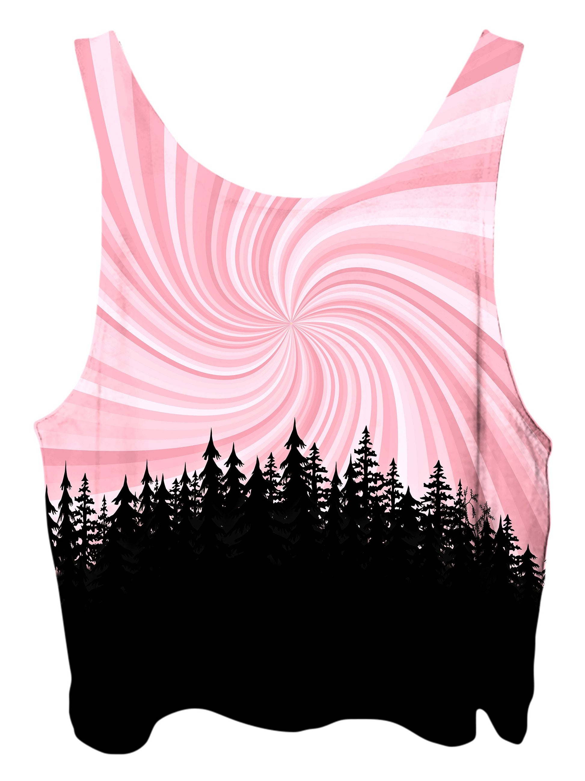 All over print psychedelic sacred geometry nature cropped top by Gratefully Dyed Apparel back view.