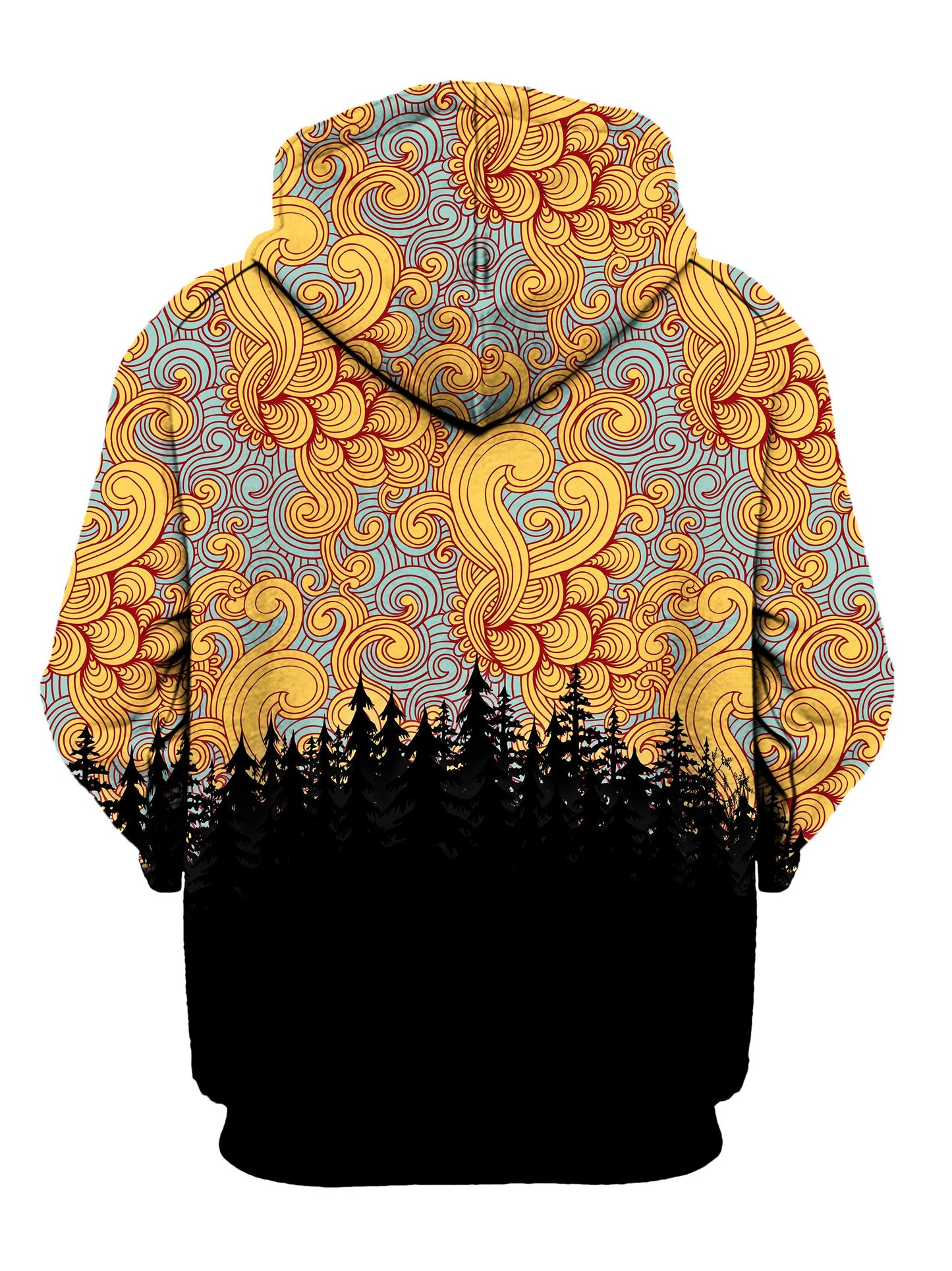 Back view of all over print psychedelic nature hoody by Gratefully Dyed Apparel. 