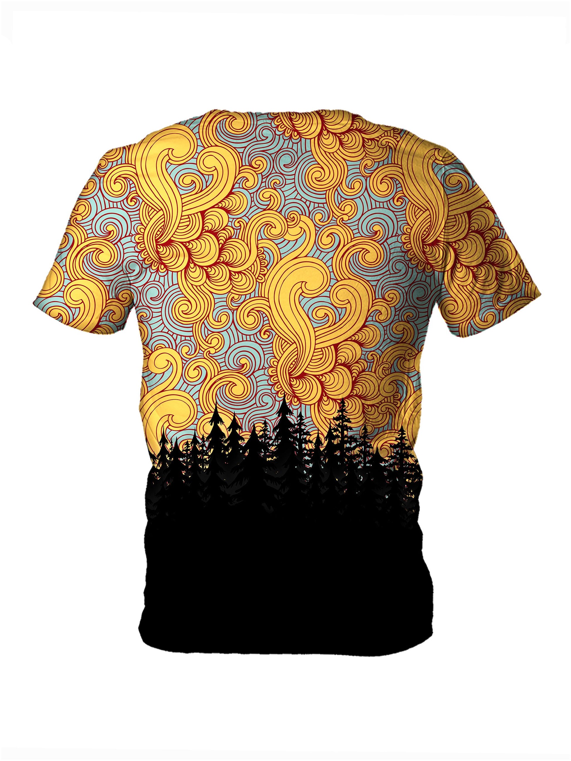 Back view of all over print psychedelic nature t shirt by Gratefully Dyed Apparel. 