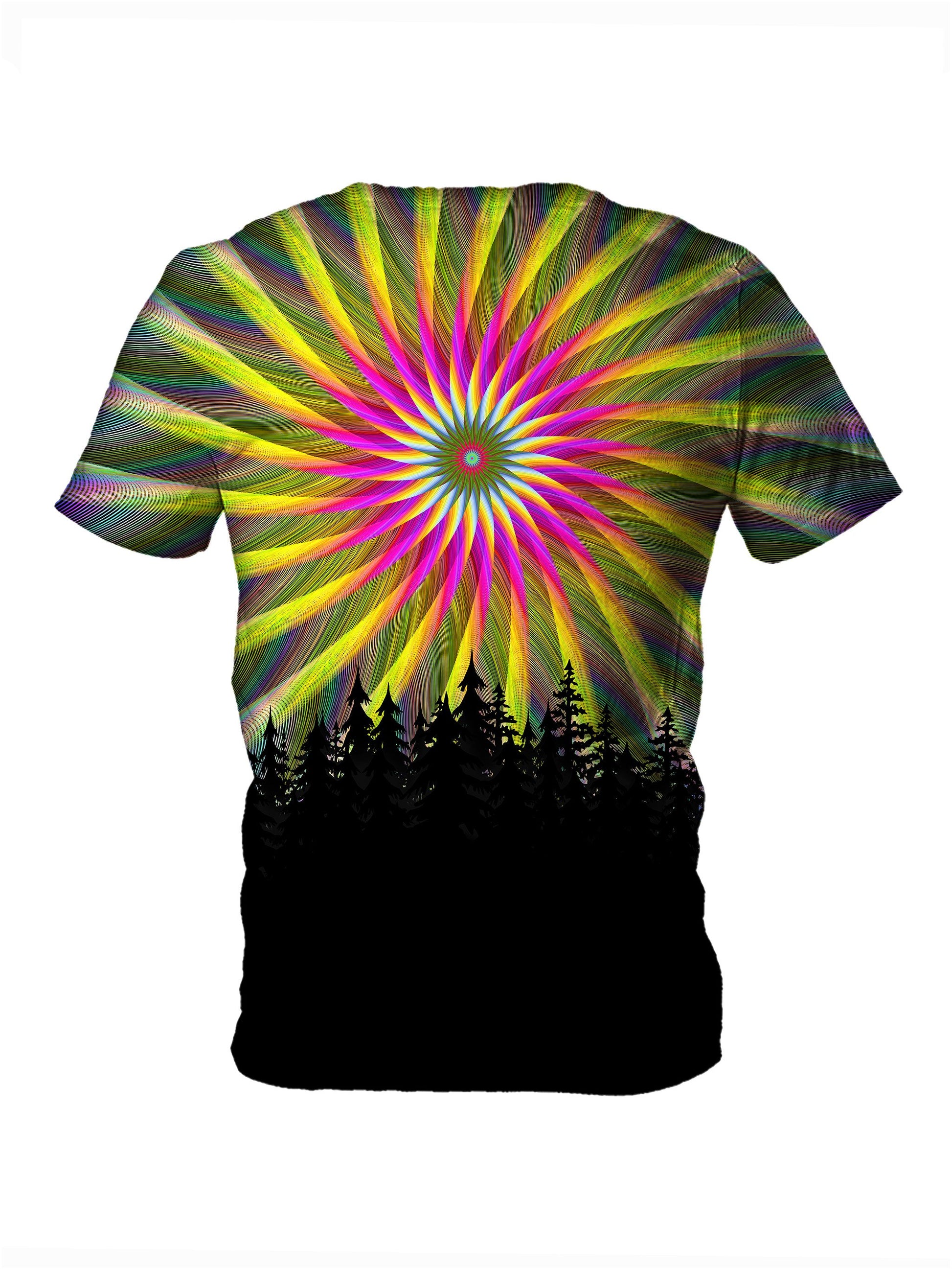 Back view of all over print psychedelic nature t shirt by Gratefully Dyed Apparel. 