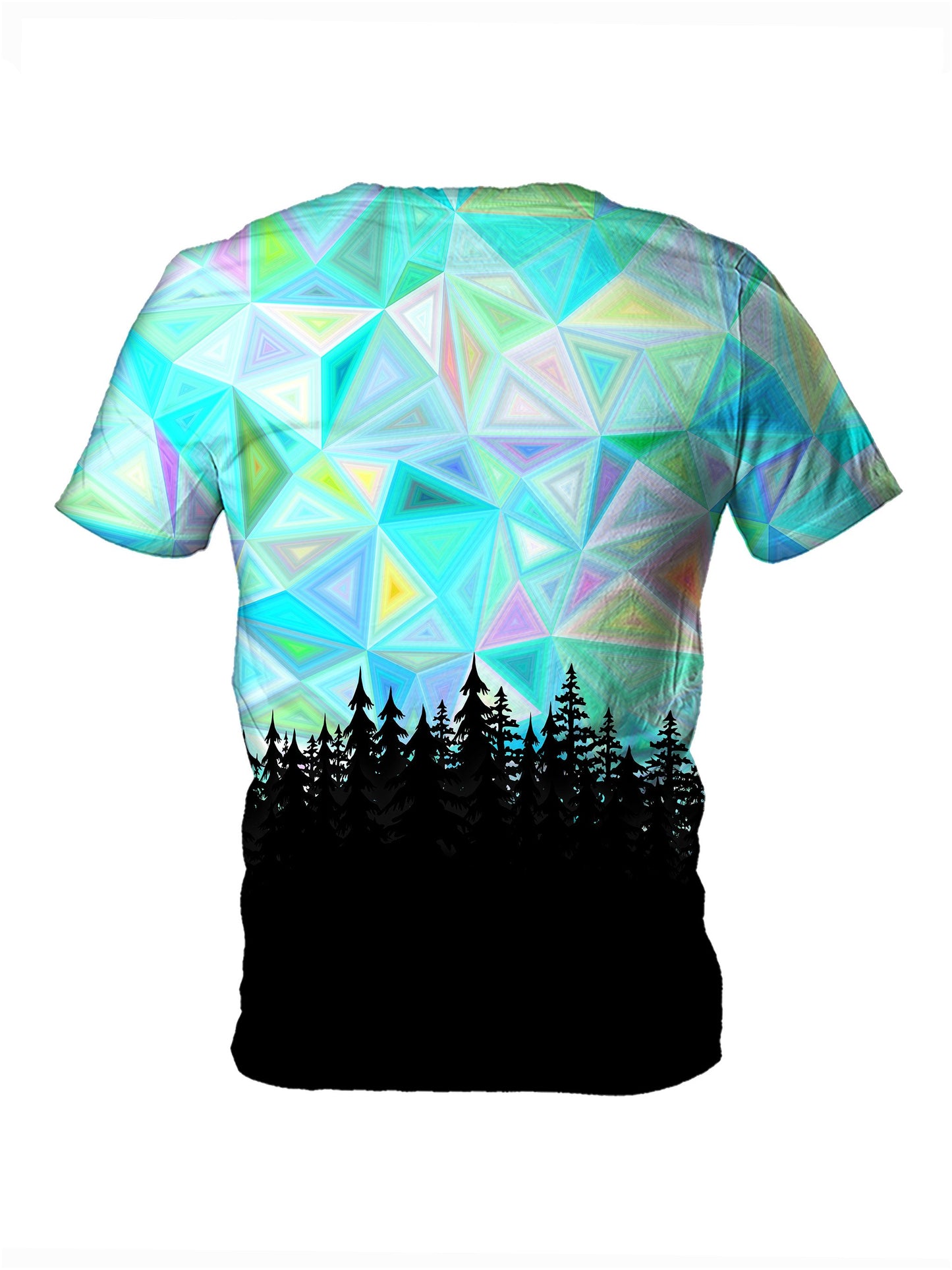 Back view of all over print psychedelic nature t shirt by Gratefully Dyed Apparel. 