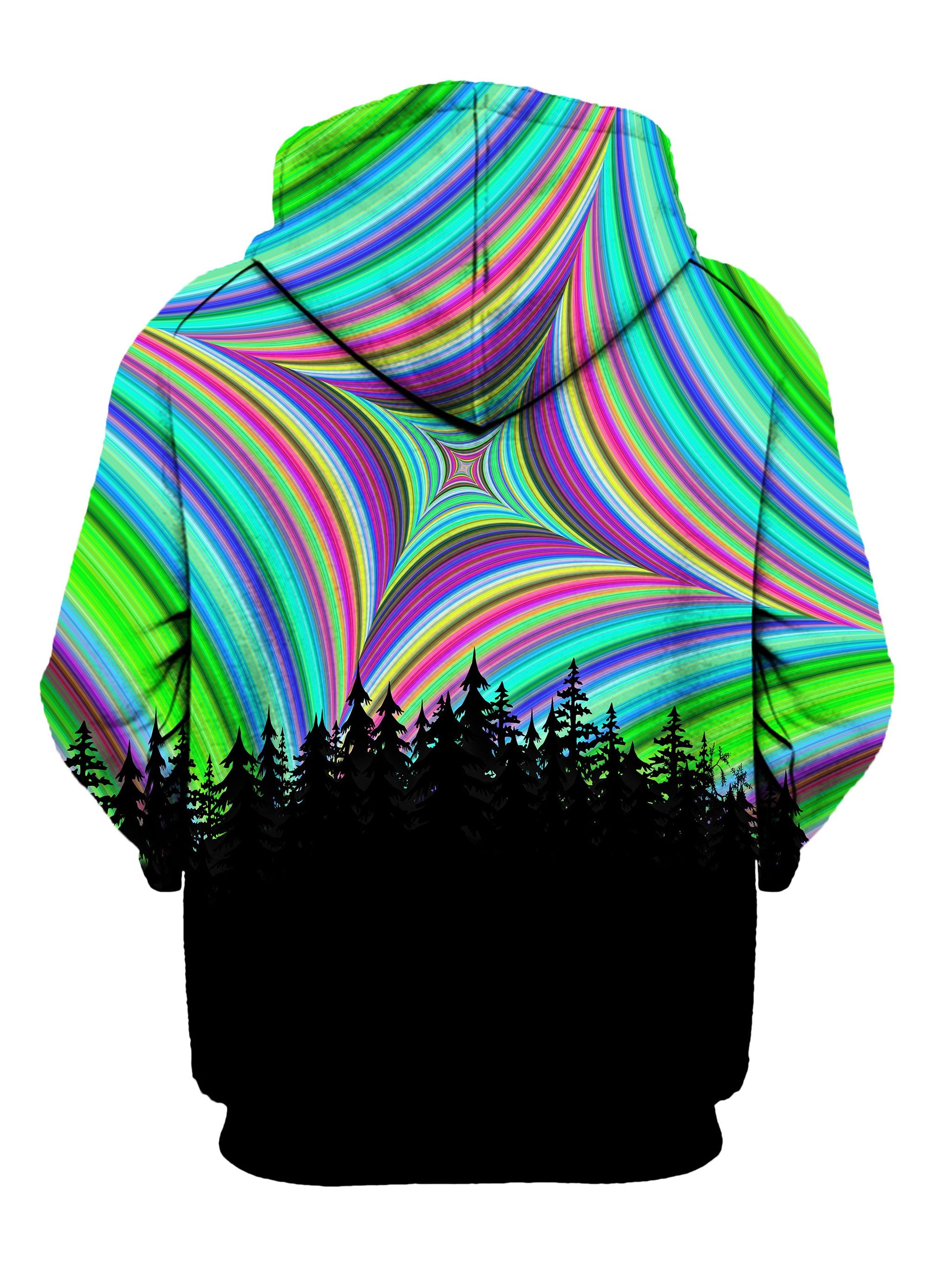 Back view of all over print psychedelic nature hoody by Gratefully Dyed Apparel. 