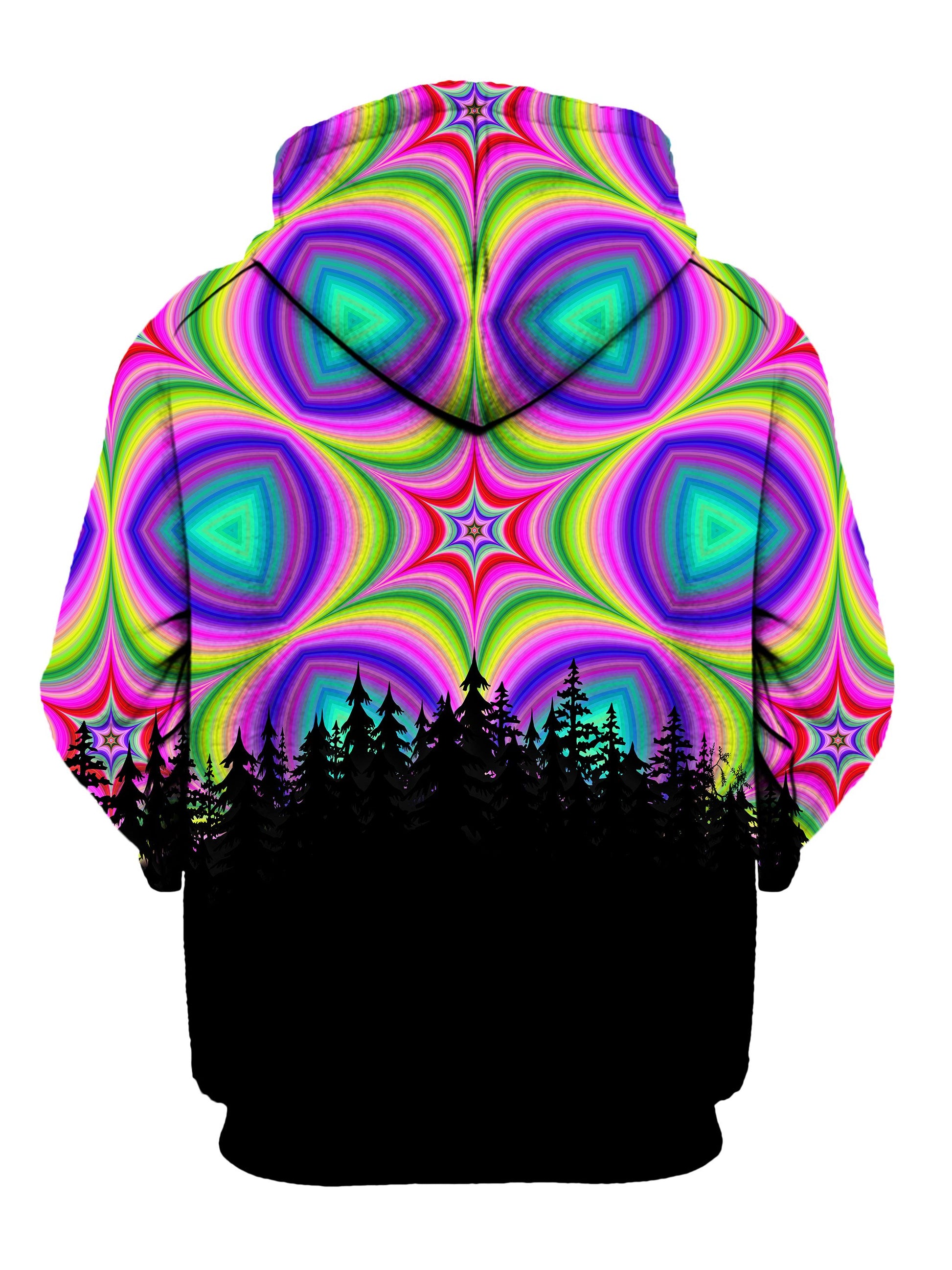 Back view of all over print psychedelic nature hoody by Gratefully Dyed Apparel. 