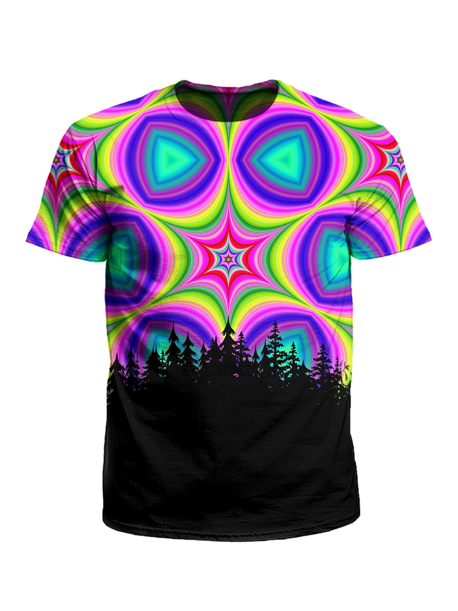 Men's rainbow star mandala treeline unisex t-shirt front view.