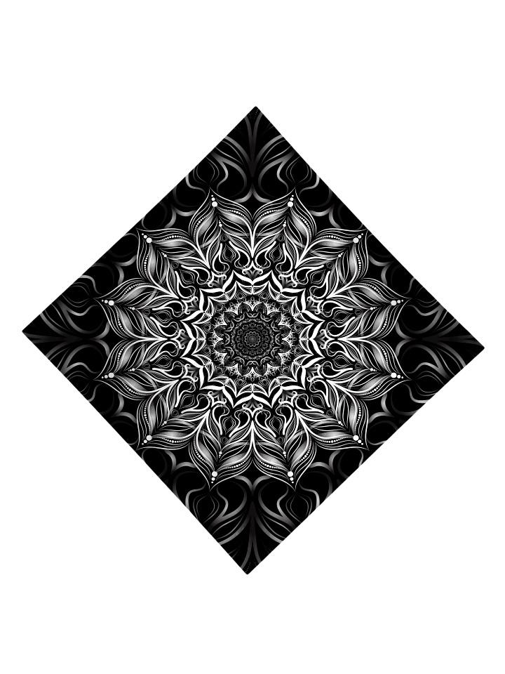 Trippy Gratefully Dyed Apparel black & white mandala bandana flat view.