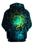 Trippy Blue And Yellow Space Swirls Pullover Hoodie Front View