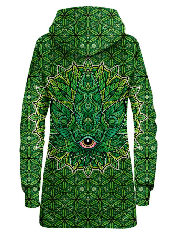 Green stoner leaf hoodie dress back view
