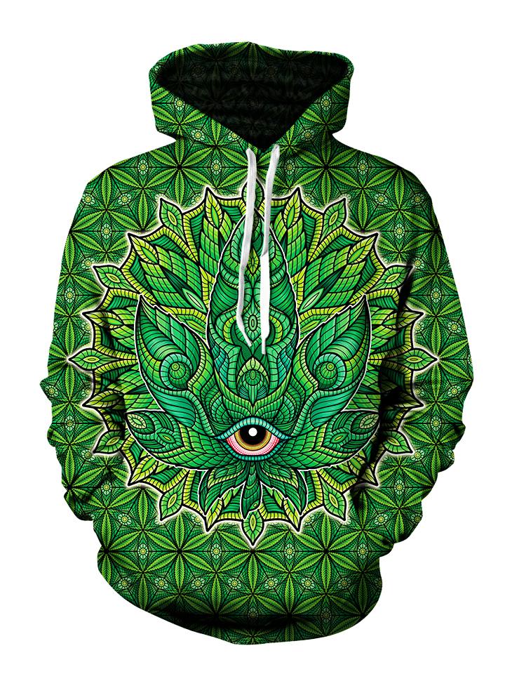 Psychedelic Green Leaf Pullover Hoodie Front View