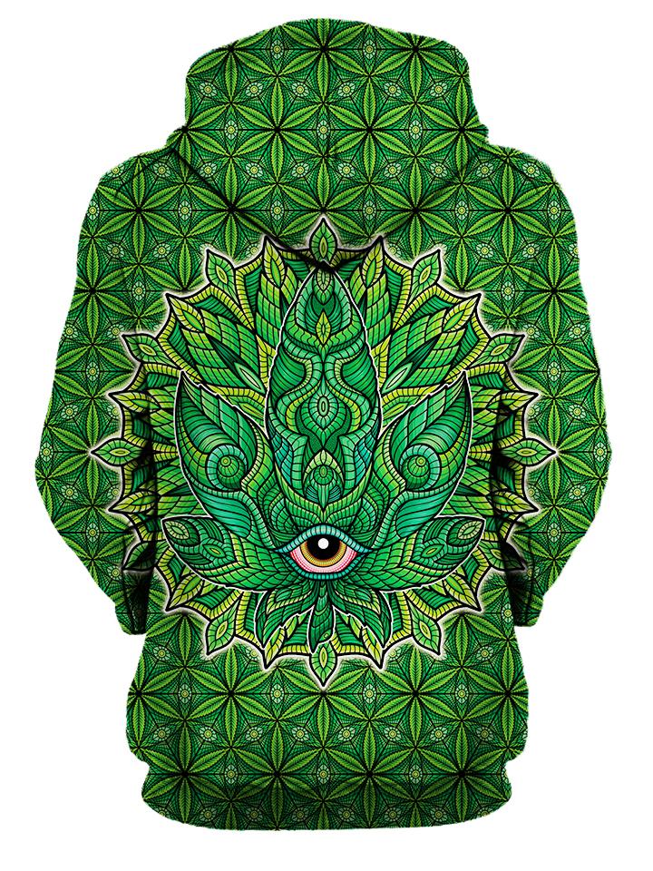 Psychedelic Green Leaf Pullover Hoodie Womens Back View