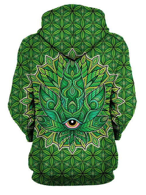 Psychedelic Green Leaf Pullover Hoodie Womens Back View
