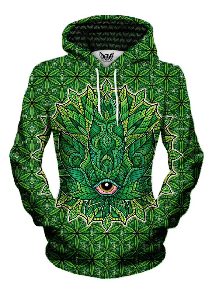 Psychedelic Green Leaf Pullover Hoodie Womens Front View