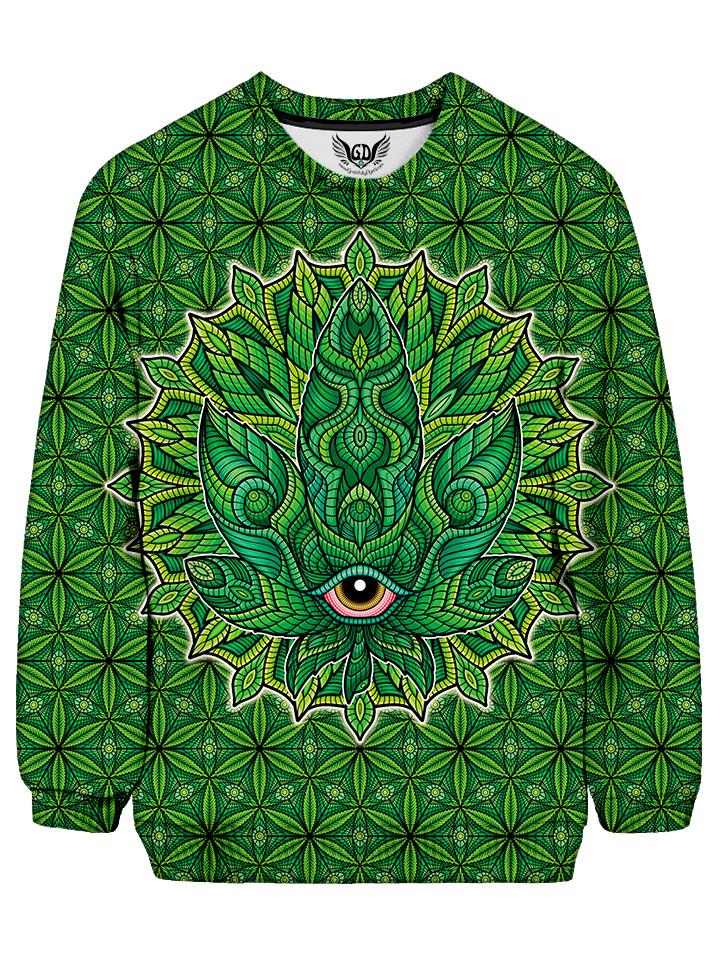 Trippy Green Leaf Crew Neck Sweater Front View