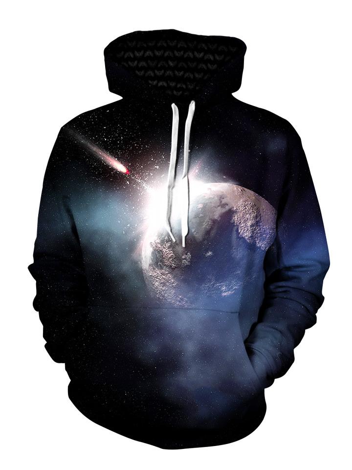 Meteor impact space pullover hoodie front view