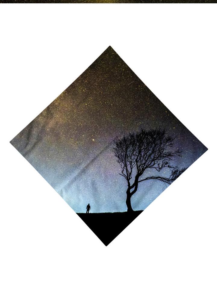 Silhouette of man and tree in space all over print bandana flat view