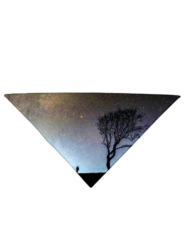 Silhouette of man and tree in space all over print bandana folded