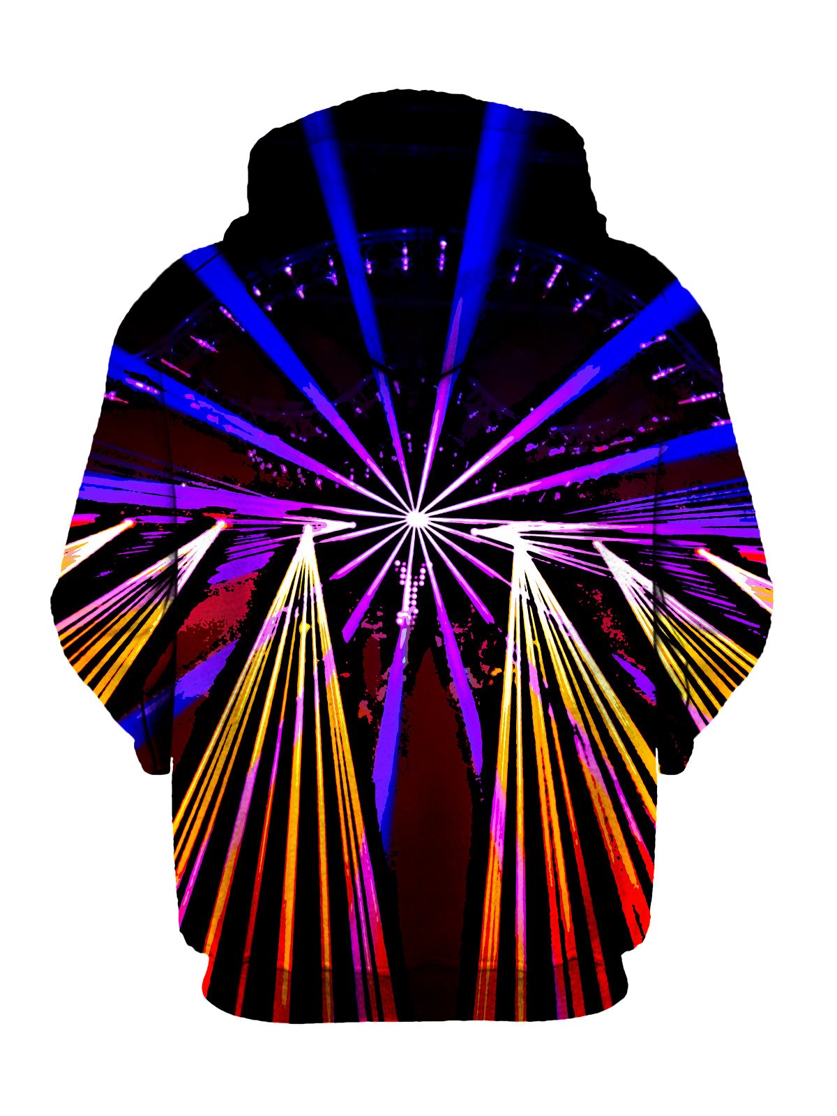 Neon Lights Show On Black Pullover Hoodie Back View