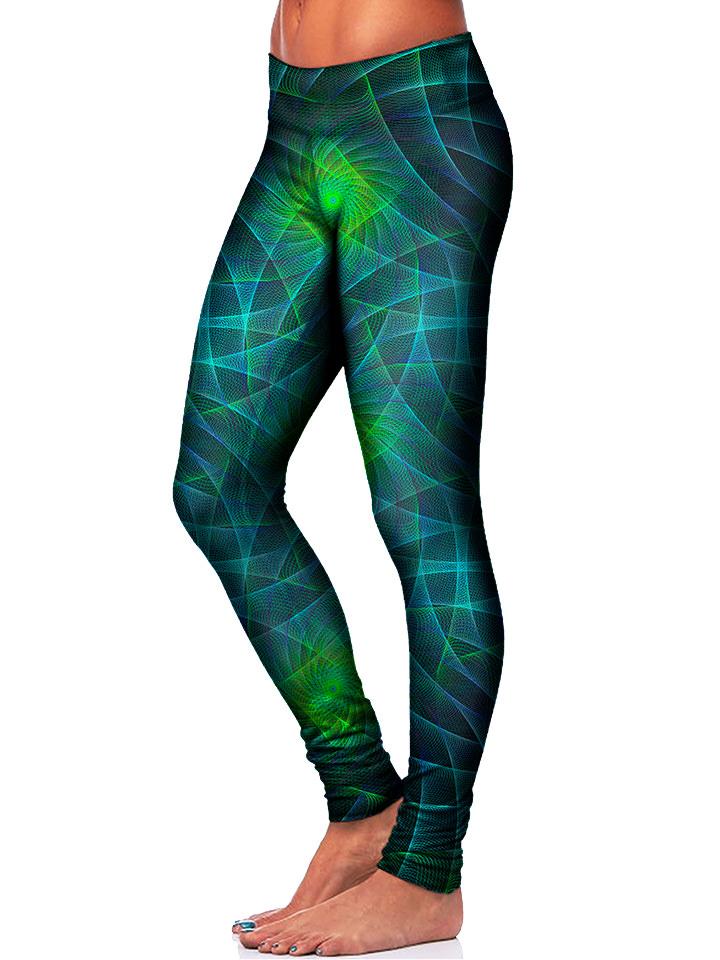 Dark Green Geometric Leggings Side View