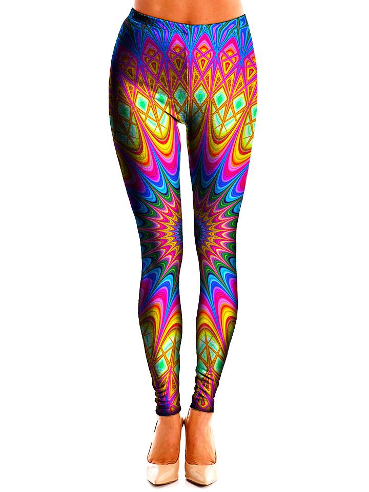 Colorful Neon Mandala Leggings Front View