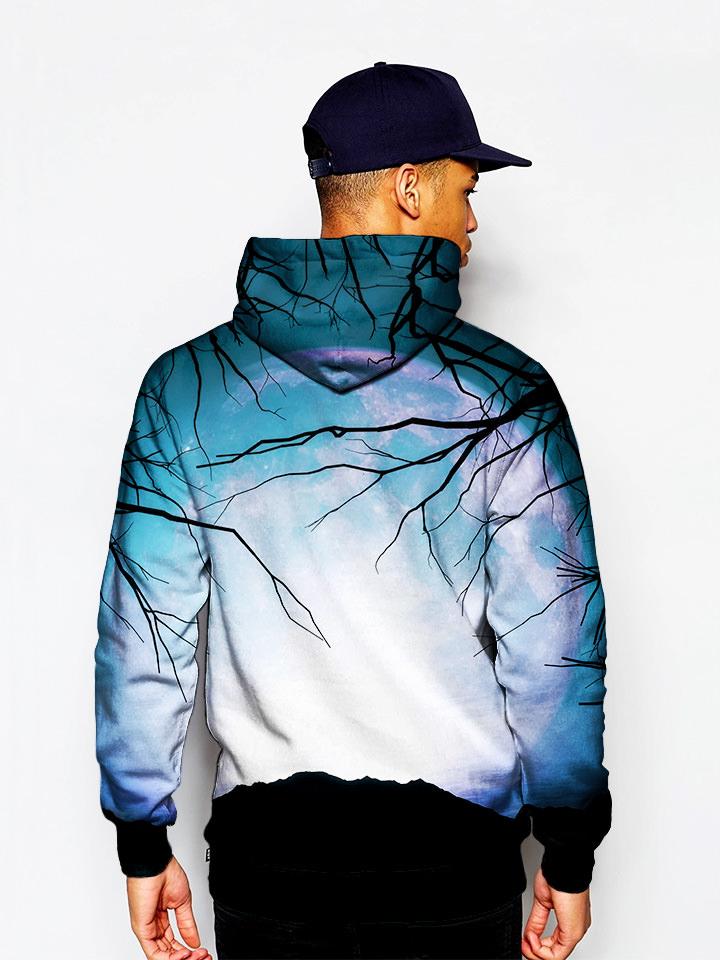 Model In Trippy Tree Branches Pullover Hoodie Back View
