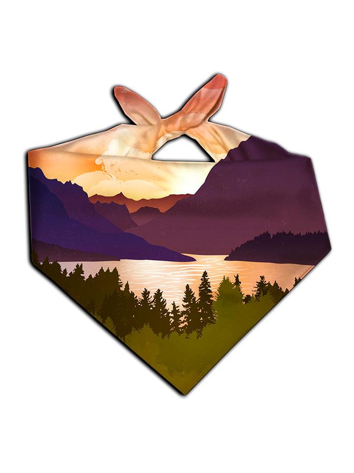 Sunsetting behind mountain landscape all over print bandana