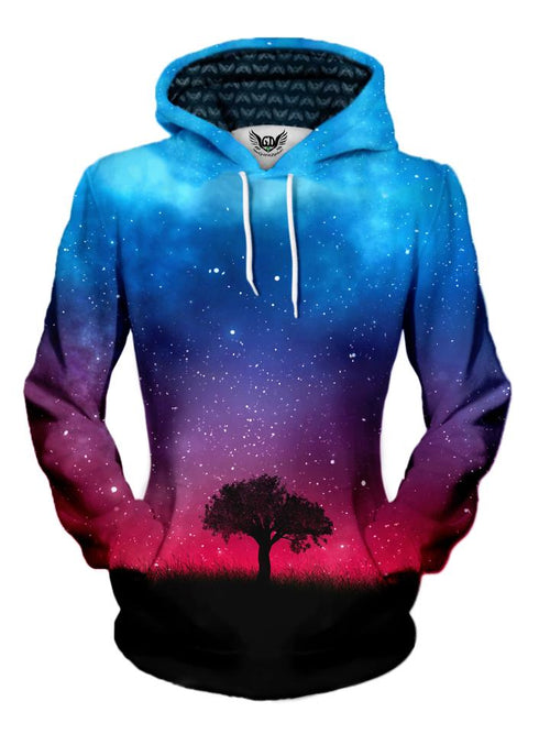 Tree Silhouette In Space Pullover Hoodie Womens Front View