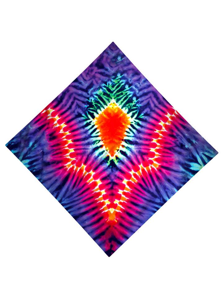 Psychedelic neon colors all over print bandana flat view