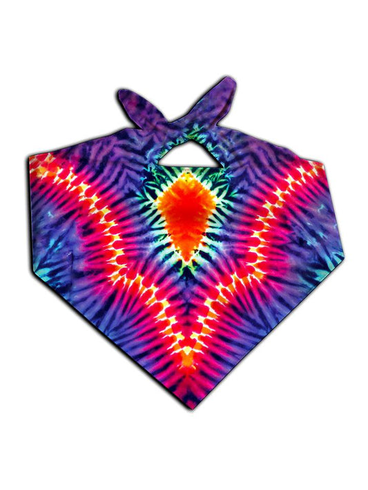 Psychedelic neon colors all over print bandana tied