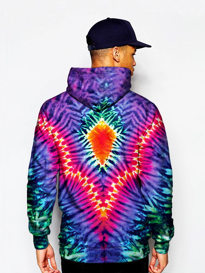 Model In Trippy Neon Colors Pullover Hoodie Back View