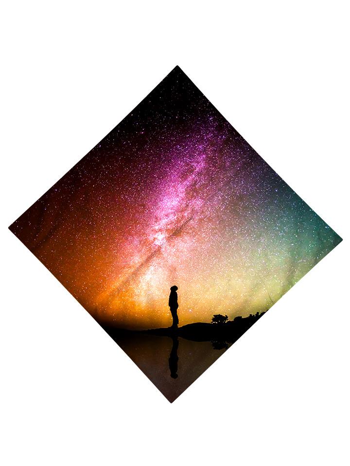 Boy silhouette looking up into bright space all over print bandana flat view