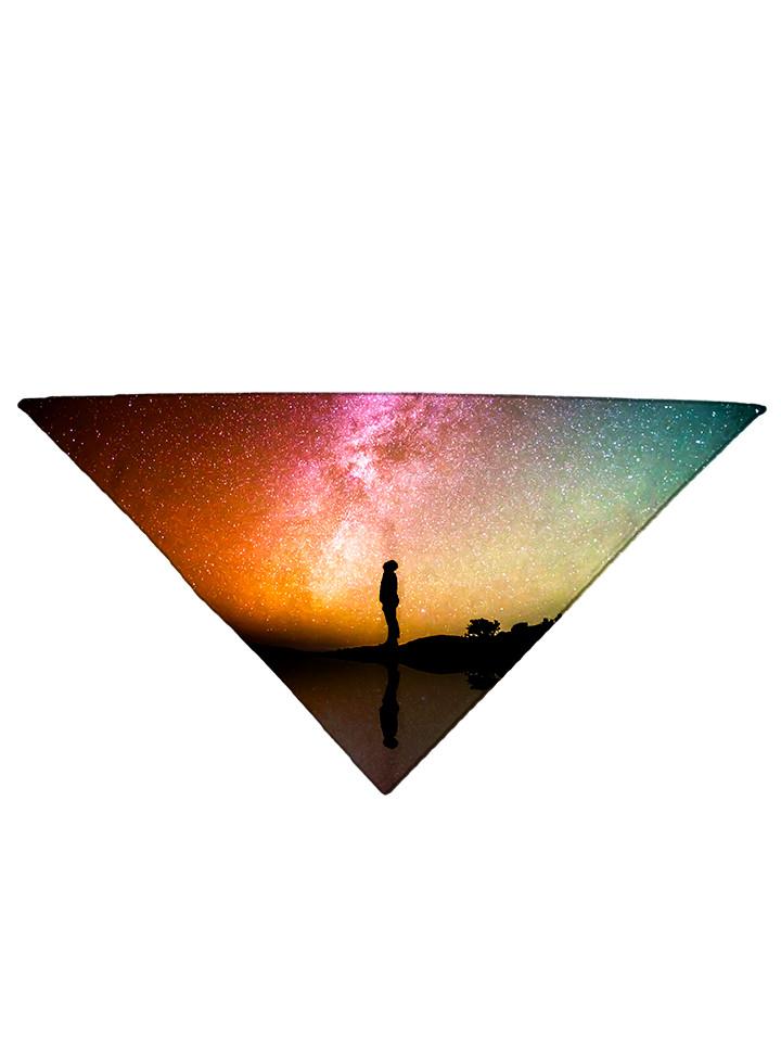 Boy silhouette looking up into bright space all over print bandana folded
