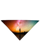 Boy silhouette looking up into bright space all over print bandana folded