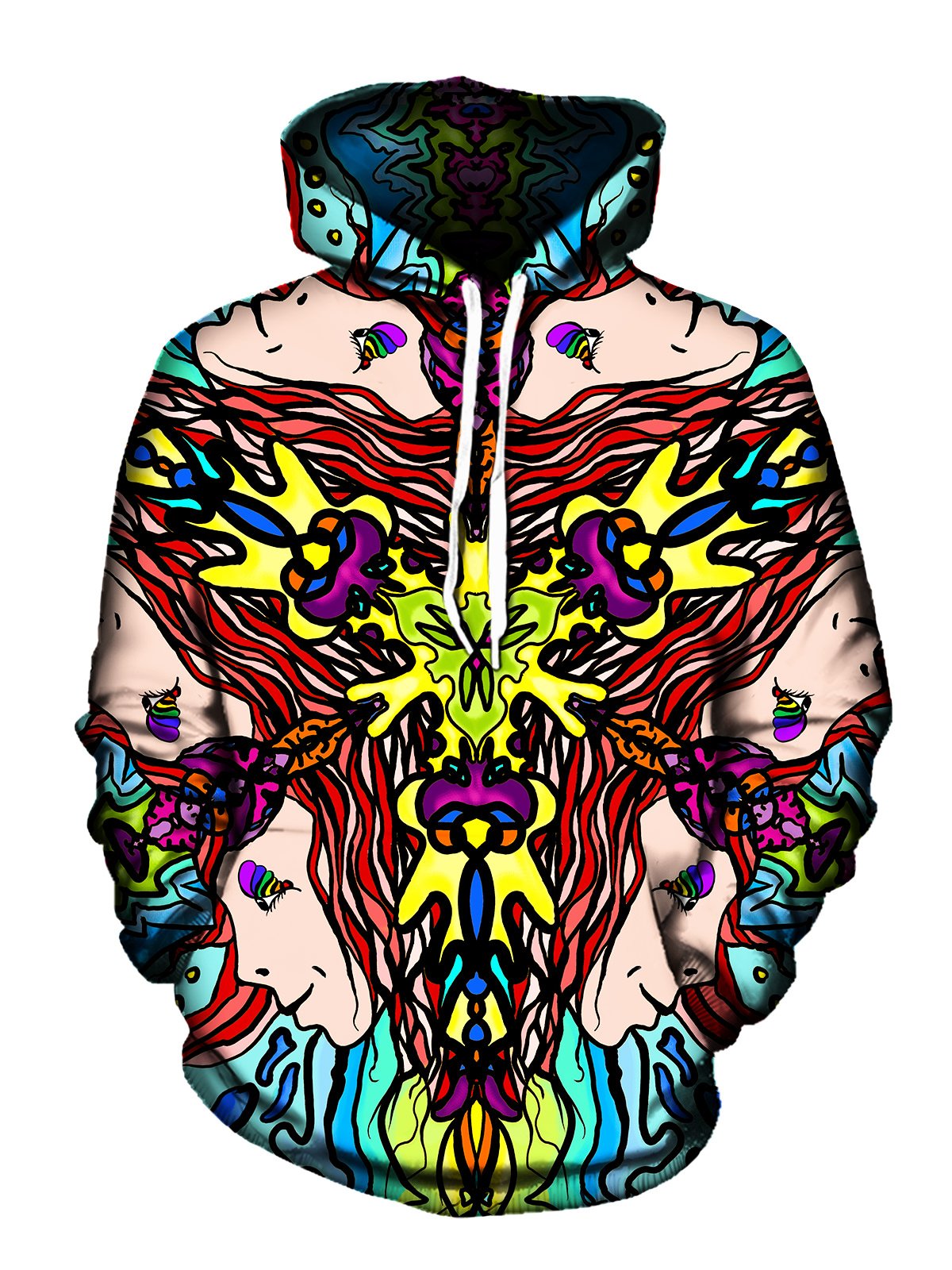 Trippy Hippie Print Pullover Hoodie Front View