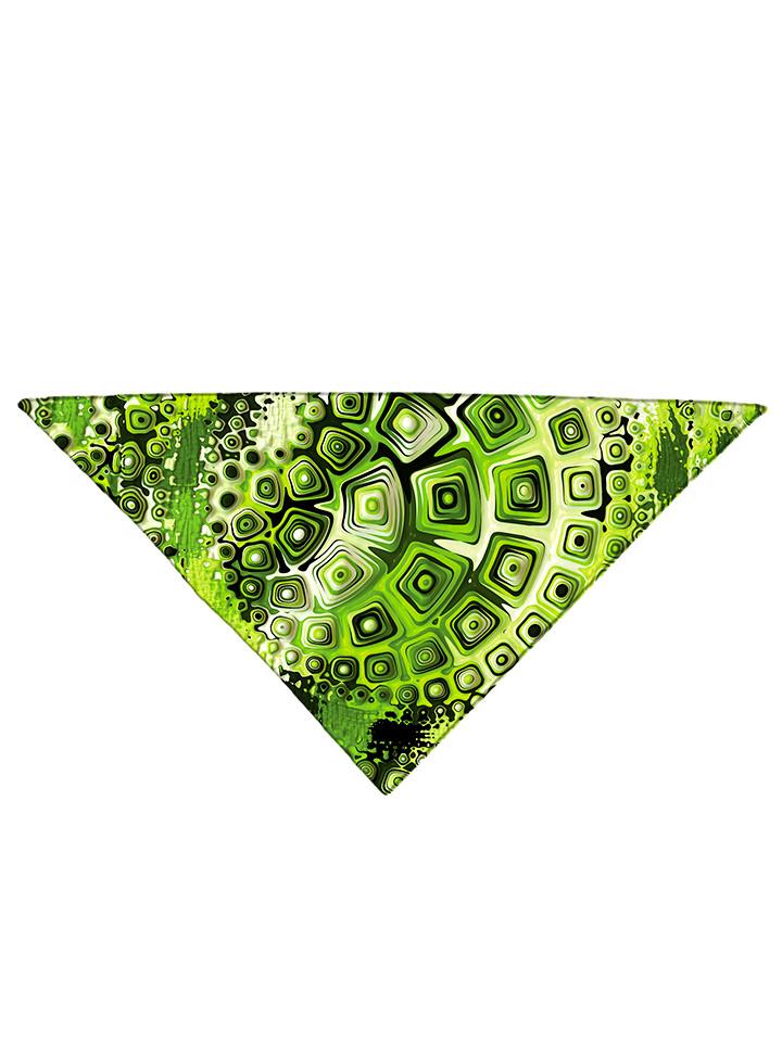 Green and black geometric shapes all over print bandana folded