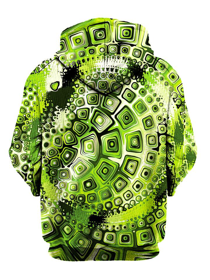 Green And Black Psychedelic Print Pullover Hoodie Back View