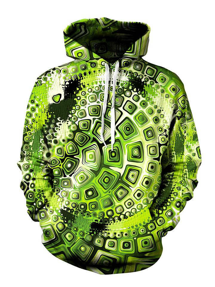 Green And Black Psychedelic Print Pullover Hoodie Front View
