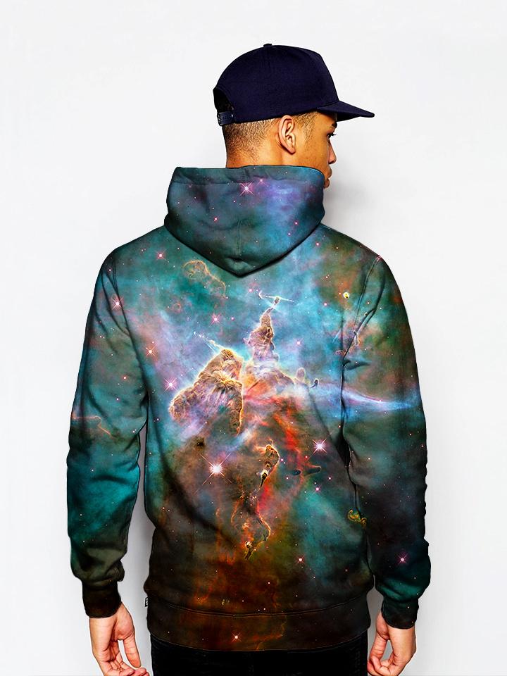 Male Model In Teal Space Pullover Hoodie Back View