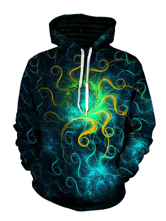 Blue Green Trippy Space Swirls Pullover Hoodie Front View